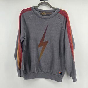 Aviator Nation Lightning Bolt Crew Sweatshirt - S Grey/Multi Stripe